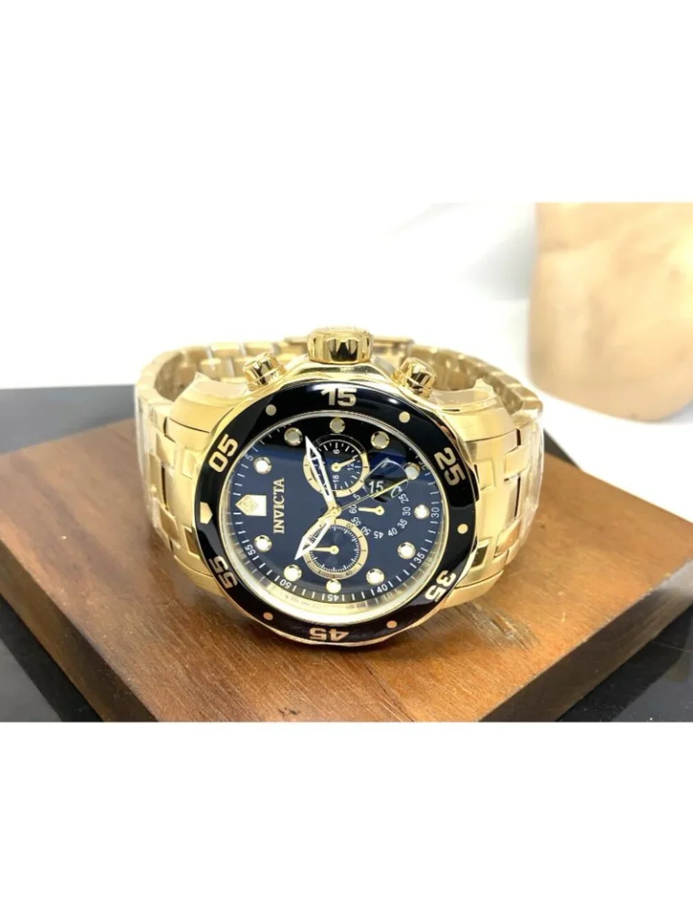 Invicta Men's Watch 0072 Pro Diver Black Dial Quartz Chronograph Gold Steel 48mm
